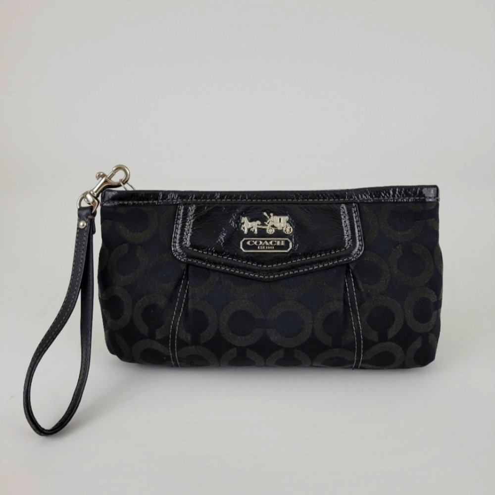 COACH Signature Black/ Grey Leather Canvas Wallet Wristlet